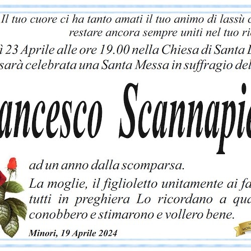 Minori, un anno fa ci lasciava Francesco Scannapieco: 23 aprile una Santa Messa in suffragio