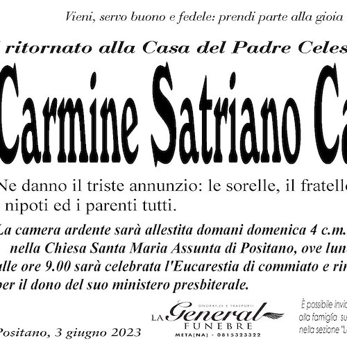 Morte Don Carmine, 5 giugno i funerali a Positano. Sindaco: «Un esempio di incredibile saggezza e umiltà»