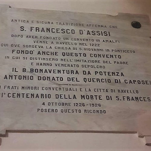 Nel 1222 San Francesco d'Assisi passò dalla Costa d'Amalfi: ecco gli eventi per commemorarne l'ottavo centenario