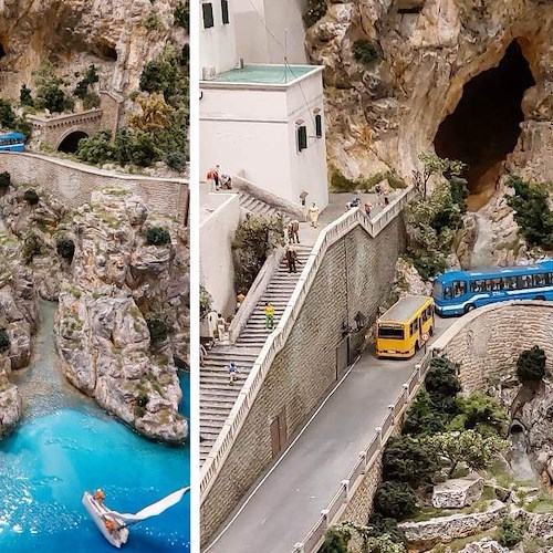 Nel "Miniatur Wunderland" di Amburgo una scena di vita quotidiana in Costa d’Amalfi: due bus “incastrati” tra i tornanti della Divina