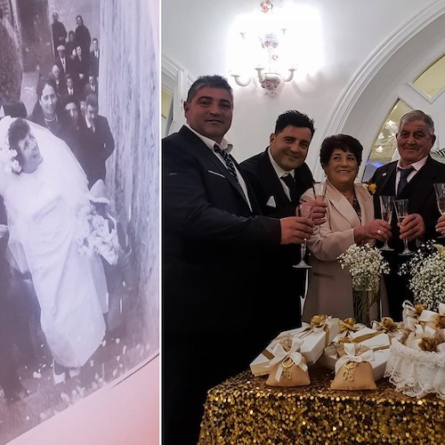 Nozze d'oro per Teresa e Pasquale, genitori di Lello Marino. Festeggiamenti con tutta la famiglia al Castello de La Sonrisa /Foto