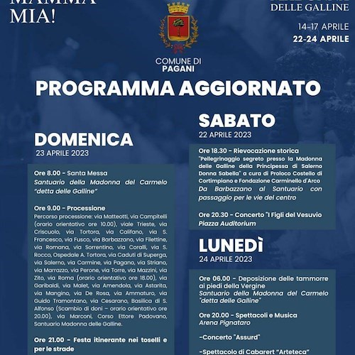 Pagani, i festeggiamenti in onore della Madonna delle Galline prolungati fino al 24 aprile