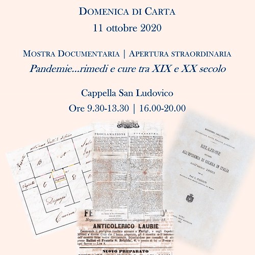 “Pandemie, rimedi e cure tra XIX e XX secolo” nella 'Domenica di Carta' all’Archivio di Stato di Salerno