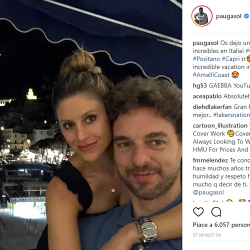 Pau Gasol, il cestista spagnolo saluta la Costiera Amalfitana: «Vacanza incredibile»