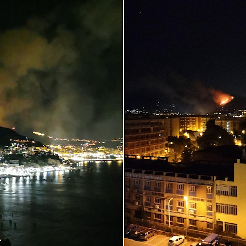 Paura a Salerno: incendio avvolge il viadotto Olivieri, vento alimenta le fiamme [FOTO]