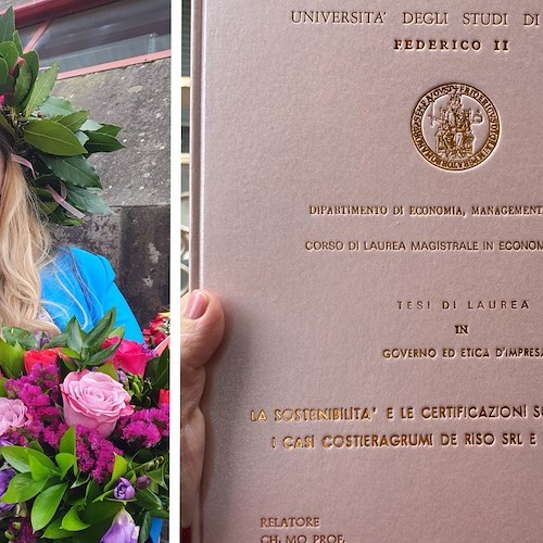 Per Chiara Esposito laurea da 110 e lode in Economia Aziendale con una tesi su Costieragrumi e Sal De Riso