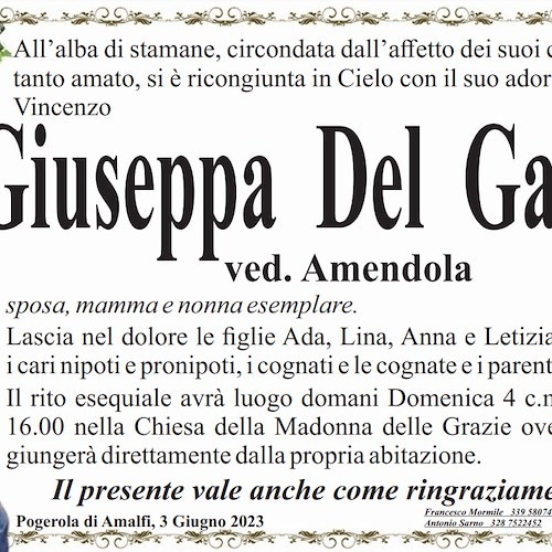 Pogerola di Amalfi piange la scomparsa della signora Giuseppa Del Galdo, vedova Amendola