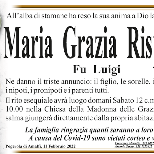 Pogerola di Amalfi piange la scomparsa di Maria Grazia Rispoli