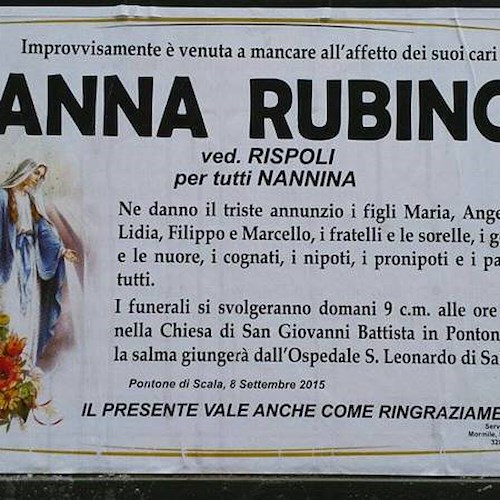 Pontone piange Anna Rubino in Rispoli