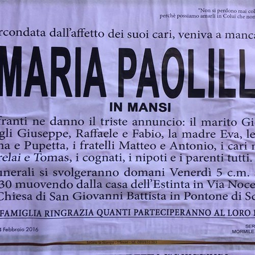 Pontone piange Maria Paolillo in Mansi
