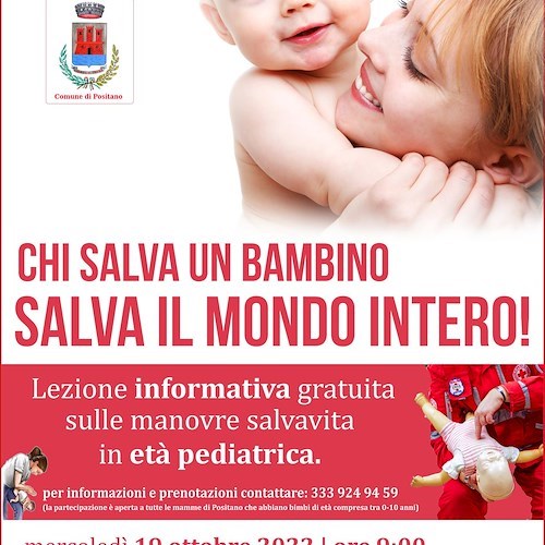 Positano, 19 ottobre un corso sulle manovre salvavita in età pediatrica: necessaria la prenotazione