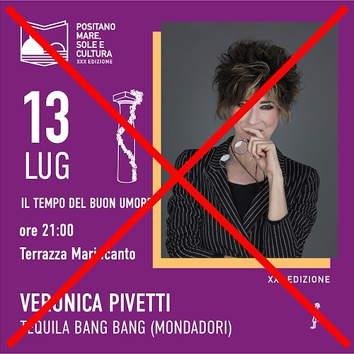 Positano, rimandato a data da destinarsi l’evento con Veronica Pivetti previsto per mercoledì 13 luglio