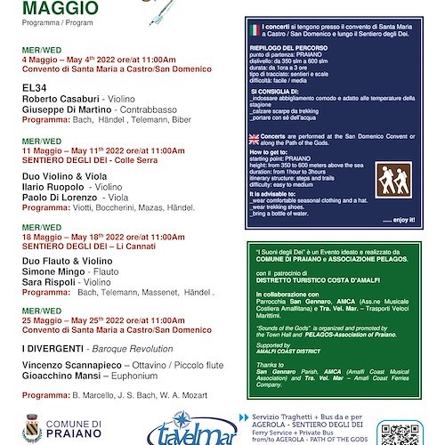 Praiano, 4 maggio al via la 15esima edizione della kermesse musicale "I Suoni degli Dei"