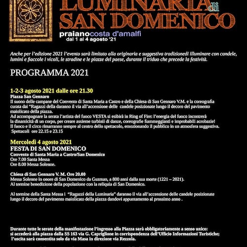 Praiano, dal 1° al 4 agosto si riaccende lo spettacolo della Luminaria di San Domenico [PROGRAMMA]