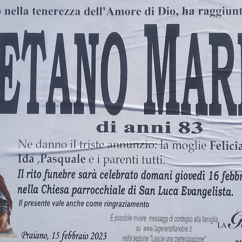 Praiano dice addio a Gaetano Marino, aveva 83 anni