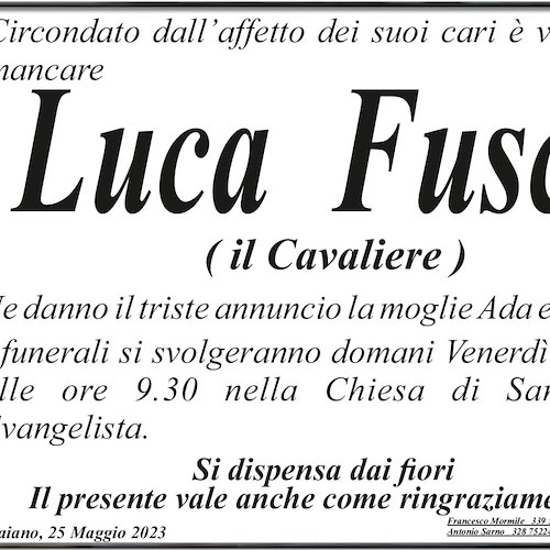 Praiano dice addio a Luca Fusco, noto come "Il Cavaliere"
