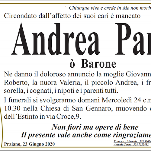 Praiano dice addio ad Andrea Pane, detto "ò Barone"