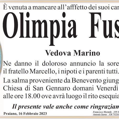 Praiano dice addio alla signora Olimpia Fusco, vedova Marino