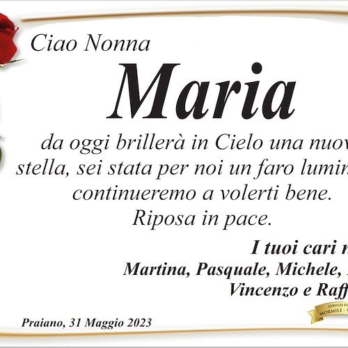 Praiano e Tovere di Amalfi dicono addio alla signora Maria Cuccurullo, vedova Pane