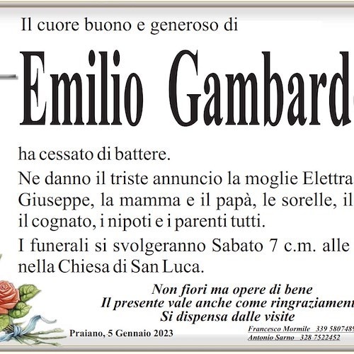 Praiano, il cuore di Emilio Gambardella ha cessato di battere troppo presto