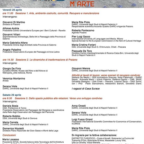 Praiano M'Arte: 28-29 aprile un laboratorio culturale per il recupero del territorio