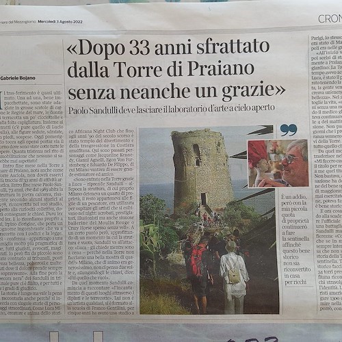 Praiano, Paolo Sandulli perde la sua battaglia legale: dovrà “smontare” lo studio artistico di Torre Asciola