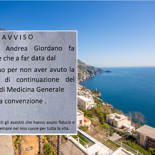 Praiano, per l'ASL dottor Giordano non può restare in servizio oltre i 70 anni d'età: «Sarete sempre nel mio cuore»
