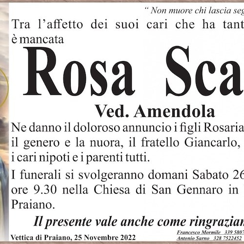 Praiano piange la morte di Rosa Scala, vedova Amendola