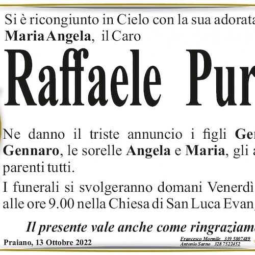 Praiano piange la scomparsa del signor Raffaele Purpo