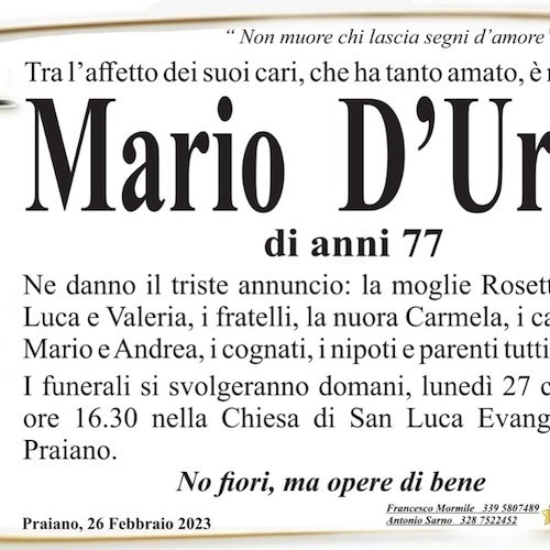 Praiano porge il suo ultimo saluto a Mario D'Urso