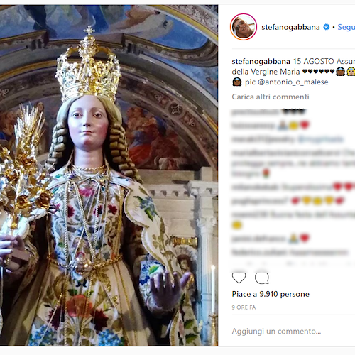 Quando Stefano Gabbana omaggiò su Instagram i paramenti sacri della statua di Santa Maria a mare di Maiori