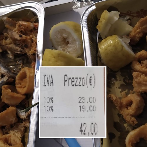 Quarantadue euro per due fritture di pesce da asporto, scontrino fa discutere in Costa d’Amalfi