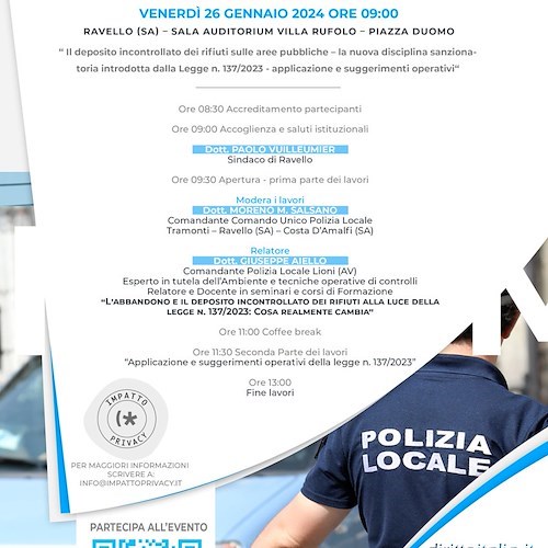Ravello, 26 gennaio una giornata formativa per la Polizia Locale