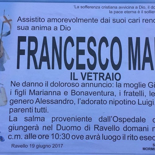 Ravello: addio a Francesco Mansi, l'ultimo vetraio