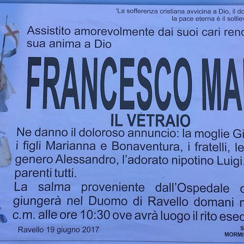 Ravello: addio a Francesco Mansi, l'ultimo vetraio