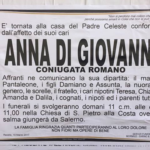 Ravello, addio alla signora Anna Di Giovanni (Teresa Romano)