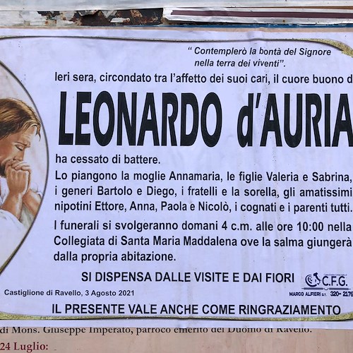 Ravello, Castiglione: addio a Leonardo d'Auria, storico giardiniere di Civita