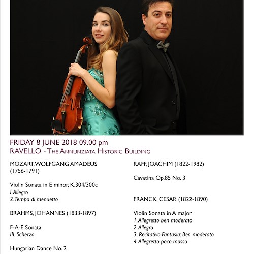  Ravello Concert, nel week-end violino e pianoforte per Mozart e Schumann