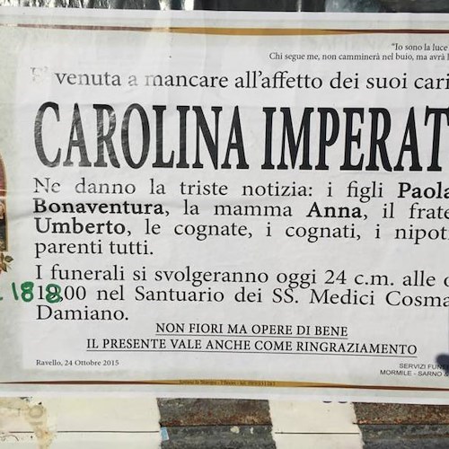 Ravello dice addio a Carolina Imperato