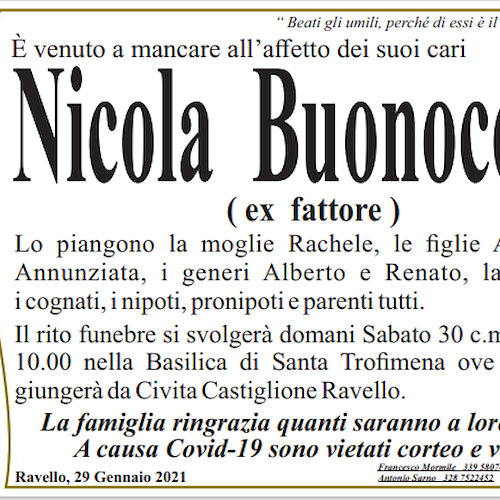 Ravello dice addio a Nicola Buonocore: domani i funerali a Minori 