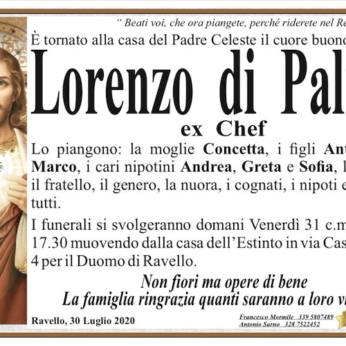 Ravello, dolore per la morte di Lorenzo Di Palma