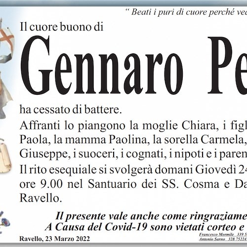 Ravello e la Costa d'Amalfi piangono la prematura scomparsa di Gennaro Petti