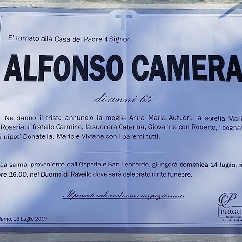 Ravello, è morto Alfonso Camera