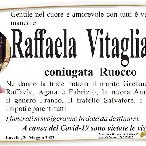 Ravello e Tramonti piangono la morte di Raffaela Vitagliano