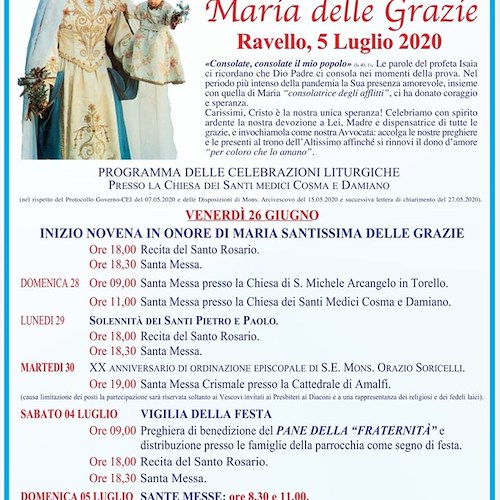 Ravello, la festa della Madonna delle Grazie a San Cosma. Offerte per famiglie in difficoltà