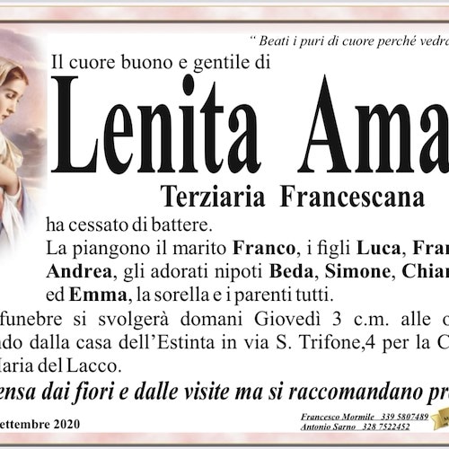 Ravello, lutto per la scomparsa di Lenita Amato