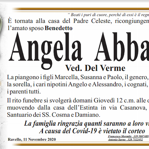 Ravello, malore nella notte: si è spenta la signora Angela Abbate (vedova Del Verme)