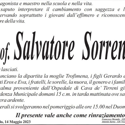 Ravello piange la morte del Professor Salvatore Sorrentino, ex sindaco della Città della Musica