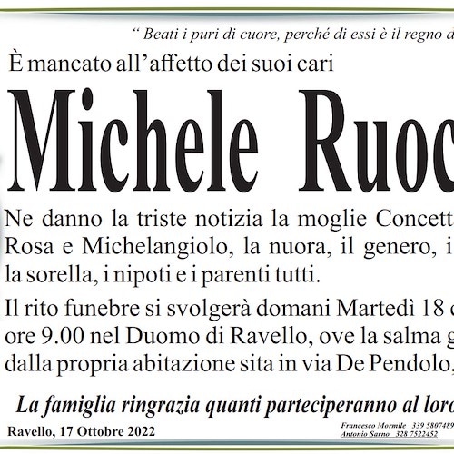 Ravello piange la scomparsa del signor Michele Ruocco