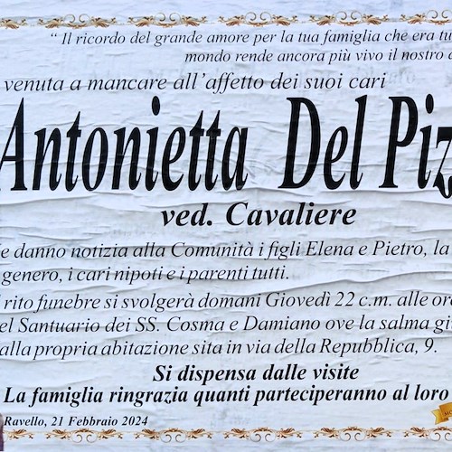 Ravello piange la scomparsa della signora Antonietta Del Pizzo, vedova Cavaliere